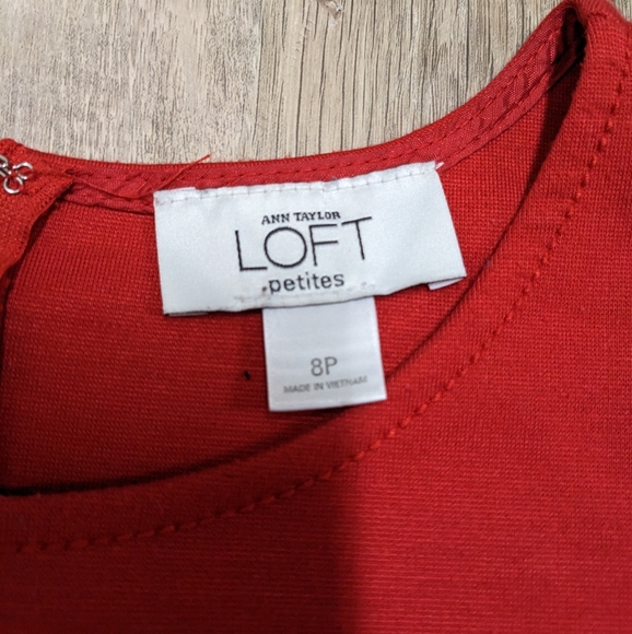 Loft Ann Taylor Red Black Tan Color Block Dress Size 8P - Picture 5 of 6